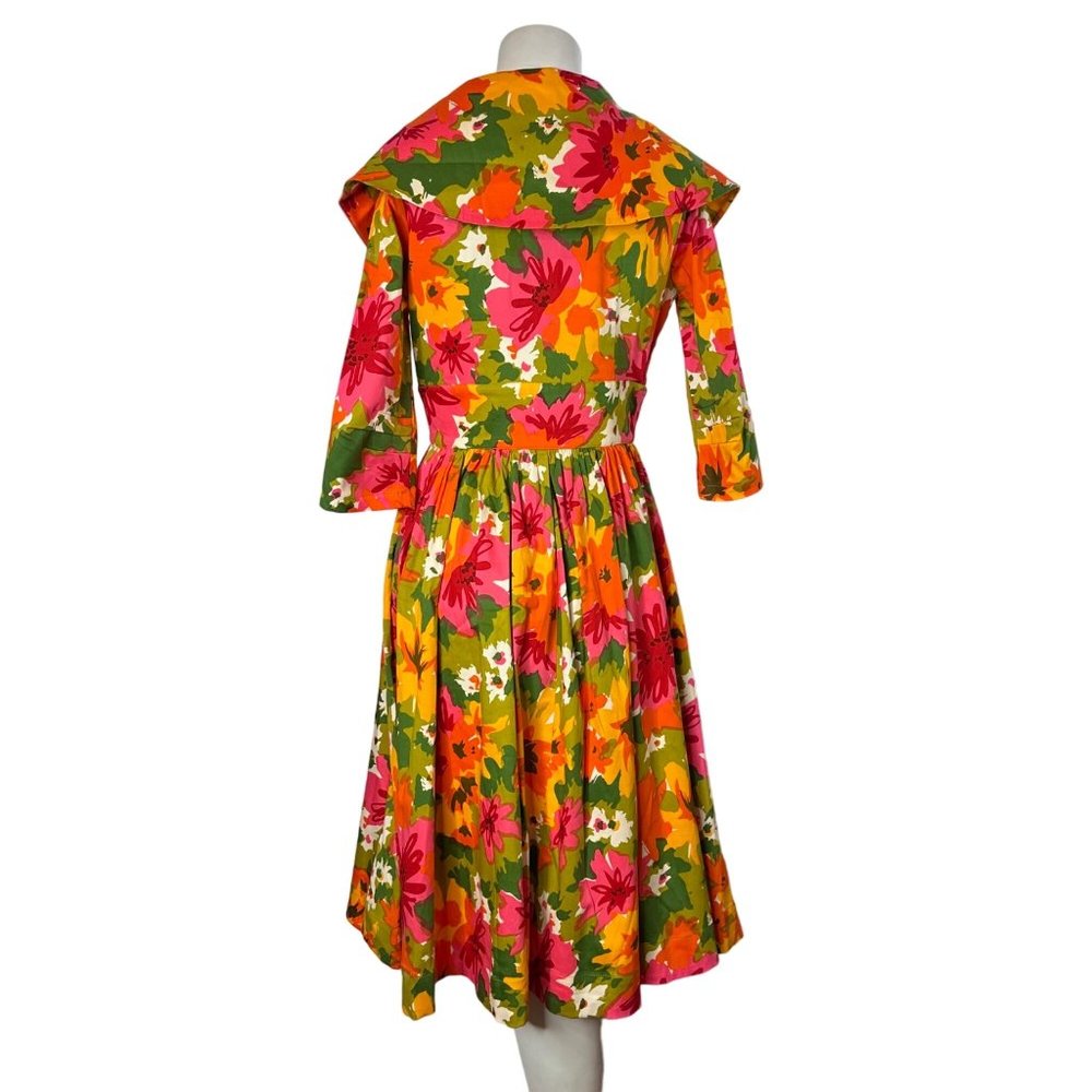 TRASHY DIVA Sz 6 Kelly Cutaway Coat Dress Mod 1960s Dayglow Floral Print 60s M - Picture 3 of 16